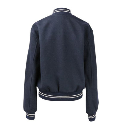 CELINE Eddie Period Embroidered Teddy Blouson Jacket 2V679896C Size 38 Navy