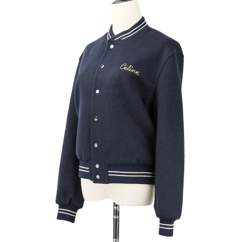 CELINE Eddie Period Embroidered Teddy Blouson Jacket 2V679896C Size 38 Navy