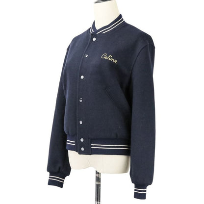 CELINE Eddie Period Embroidered Teddy Blouson Jacket 2V679896C Size 38 Navy