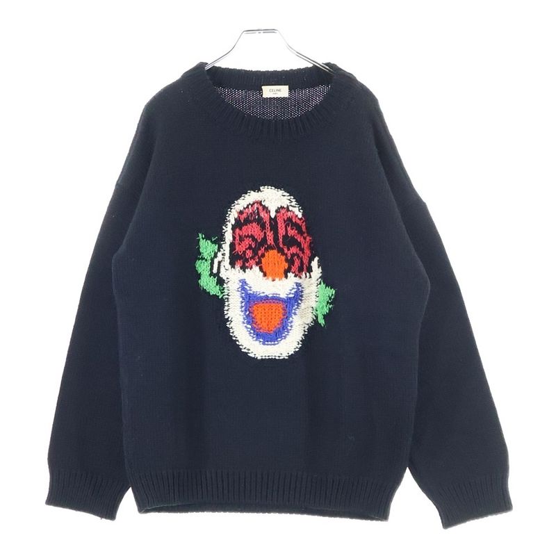 Celine 21ss the Dancing Kid Clown Crew Neck Boxy Knit Sweater Black 2a43l717m