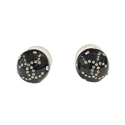 08A CHANEL Coco Mark Rhinestone Ball Stud Earrings Black Ladies Used USED