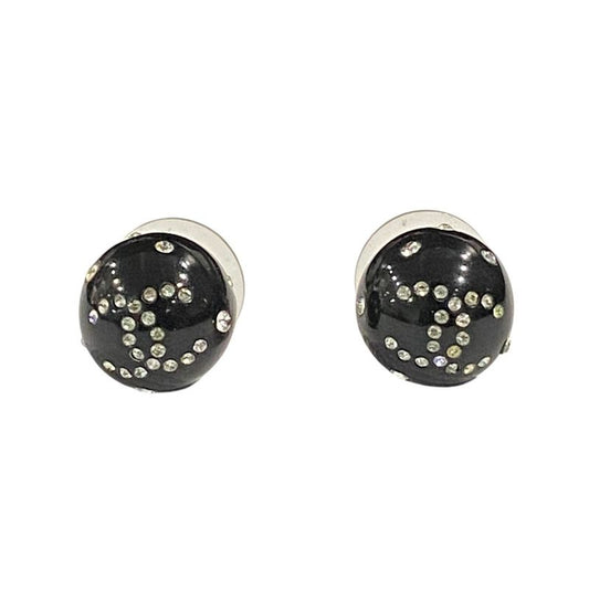 08A CHANEL Coco Mark Rhinestone Ball Stud Earrings Black Ladies Used USED