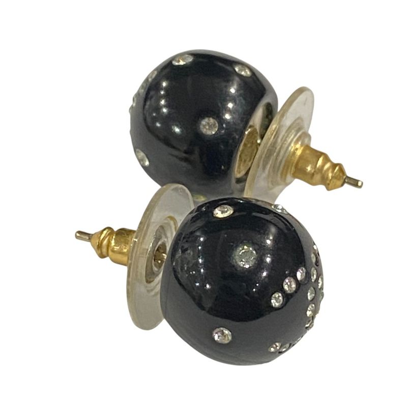 08A CHANEL Coco Mark Rhinestone Ball Stud Earrings Black Ladies Used USED