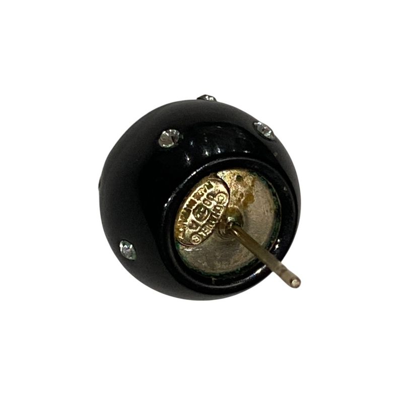 08A CHANEL Coco Mark Rhinestone Ball Stud Earrings Black Ladies Used USED