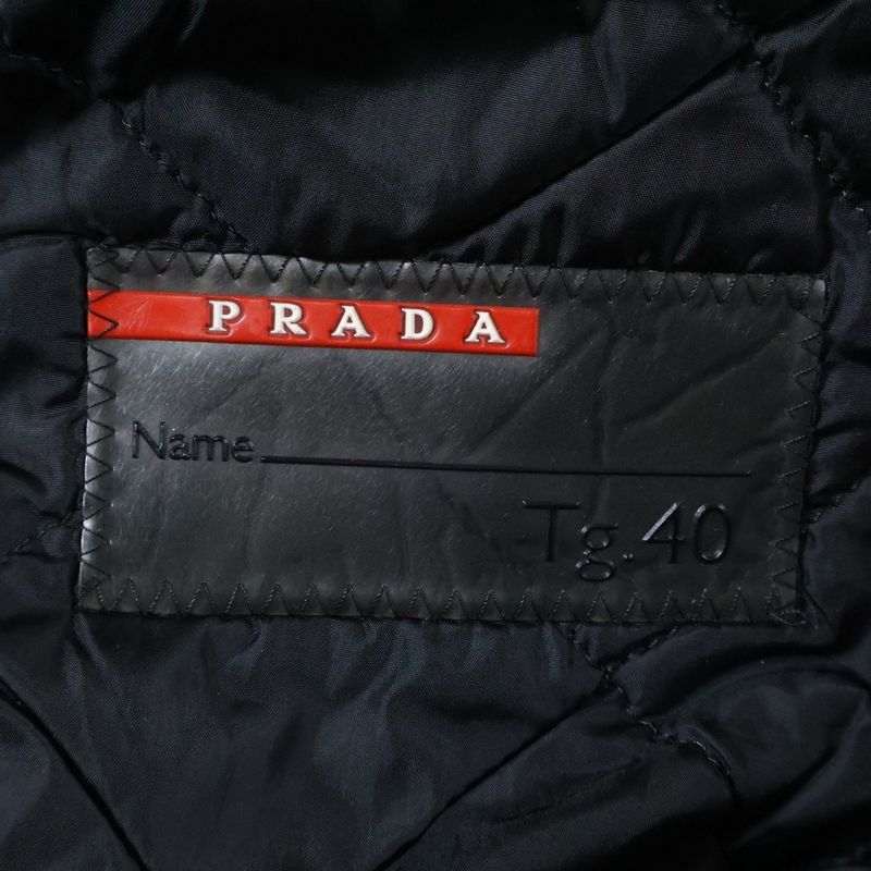 Prada Sport Rubber Patch Logo Nylon Multi-Pocket Zip Up Filling Long Jacket