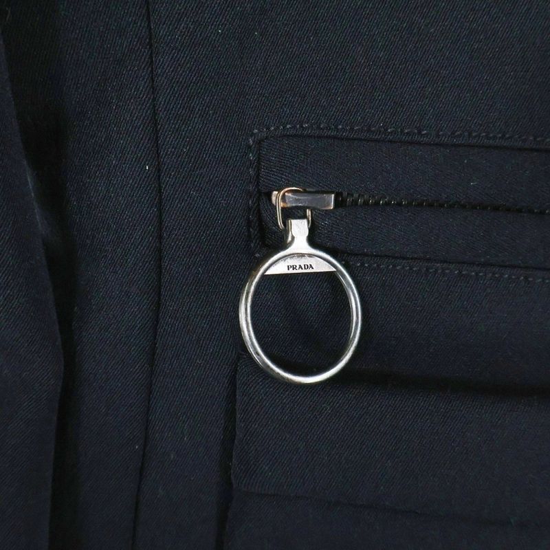 Prada Sport Rubber Patch Logo Nylon Multi-Pocket Zip Up Filling Long Jacket