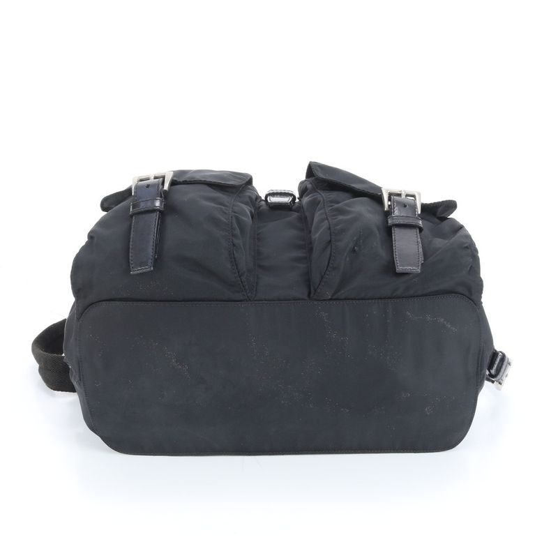 Prada Tessuto Nylon Leather Rucksack Sac Backpack Shoulder Bag Black Women's