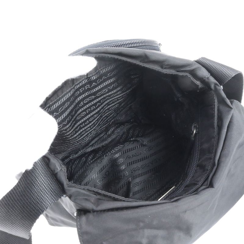 Prada Tessuto Nylon Triangle Logo Leather Shoulder Bag Crossbody Black Genuine