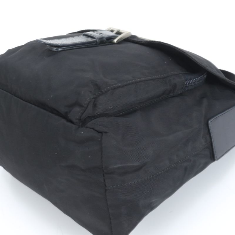 Prada Tessuto Nylon Triangle Logo Leather Shoulder Bag Crossbody Black Genuine