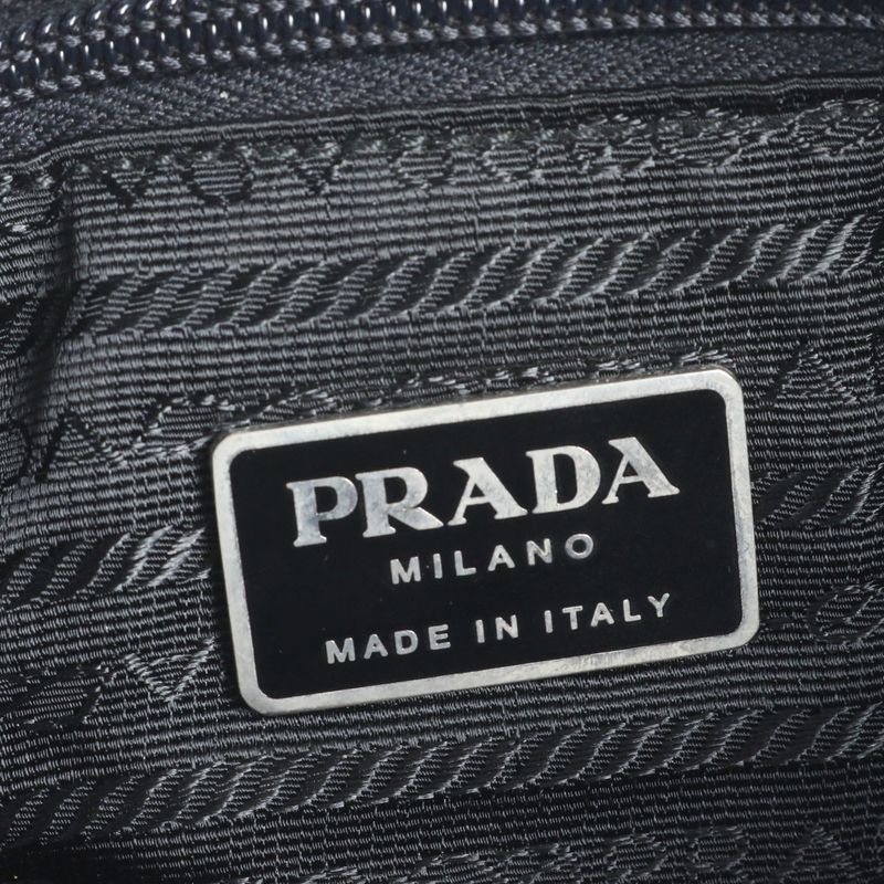 Prada Tessuto Nylon Triangle Logo Leather Shoulder Bag Crossbody Black Genuine