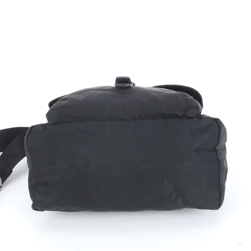 Prada Tessuto Nylon Triangle Logo Leather Shoulder Bag Crossbody Black Genuine