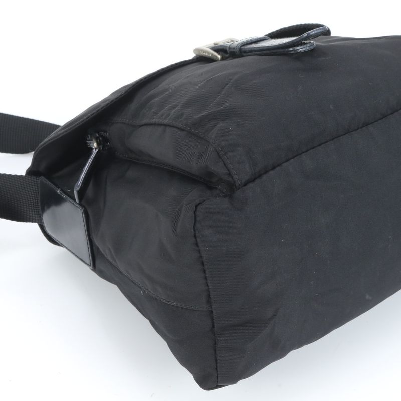 Prada Tessuto Nylon Triangle Logo Leather Shoulder Bag Crossbody Black Genuine