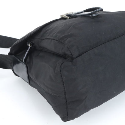 Prada Tessuto Nylon Triangle Logo Leather Shoulder Bag Crossbody Black Genuine