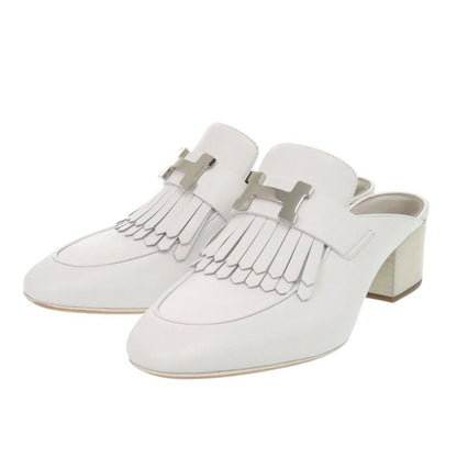 Unused Hermes Tuileries Mules 191096z Fringe Leather White 1119 Hermes