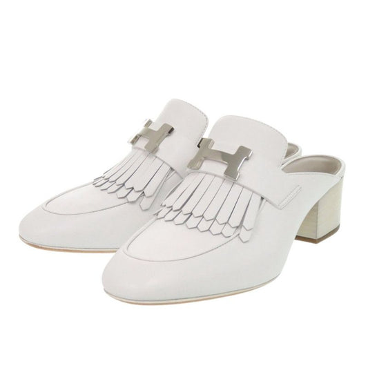 Unused Hermes Tuileries Mules 191096z Fringe Leather White 1119 Hermes