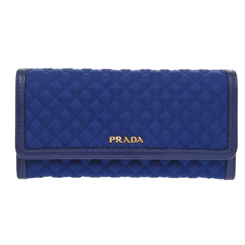 Prada 1m1132 Quilted Nylon Leather Blue Long Wallet Blue 0199 Prada