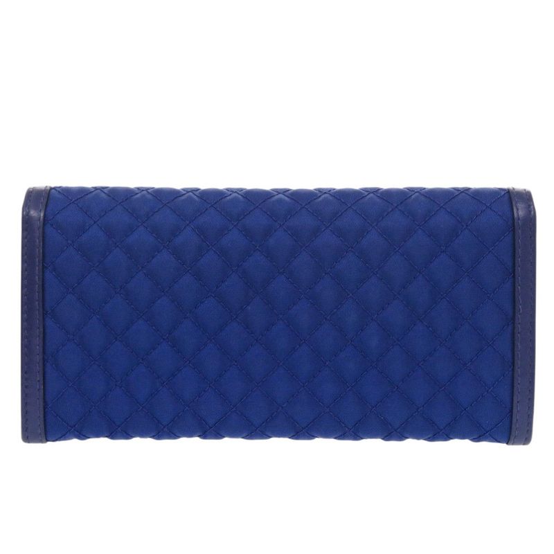 Prada 1m1132 Quilted Nylon Leather Blue Long Wallet Blue 0199 Prada