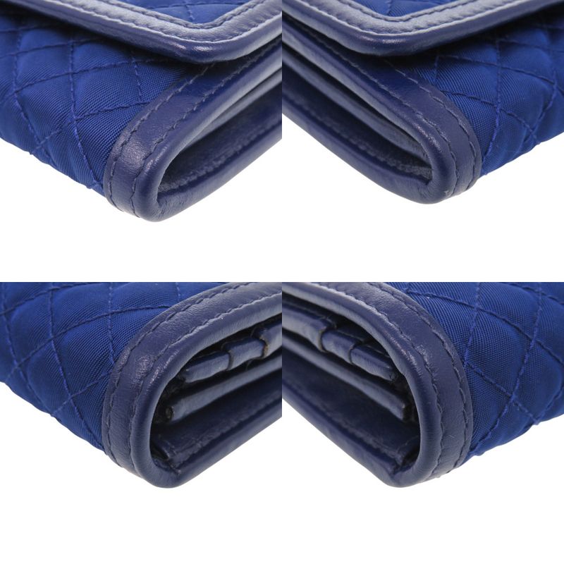 Prada 1m1132 Quilted Nylon Leather Blue Long Wallet Blue 0199 Prada