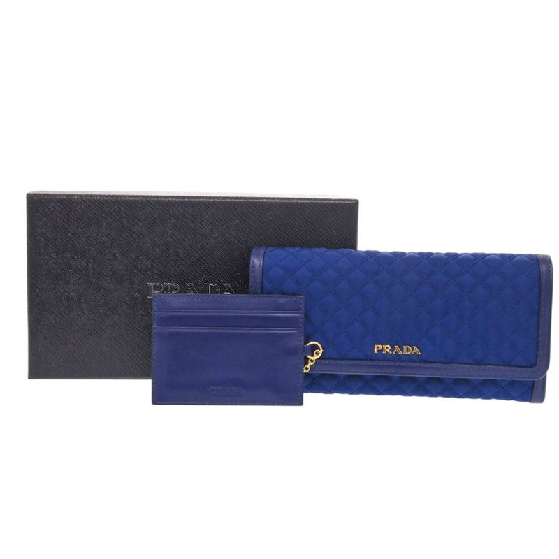Prada 1m1132 Quilted Nylon Leather Blue Long Wallet Blue 0199 Prada