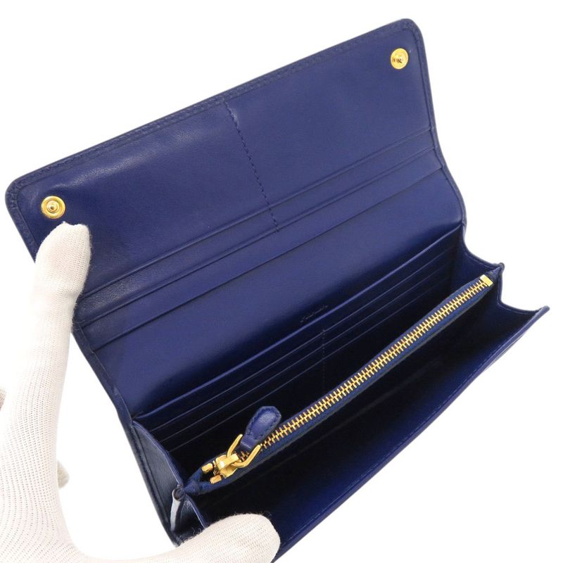 Prada 1m1132 Quilted Nylon Leather Blue Long Wallet Blue 0199 Prada