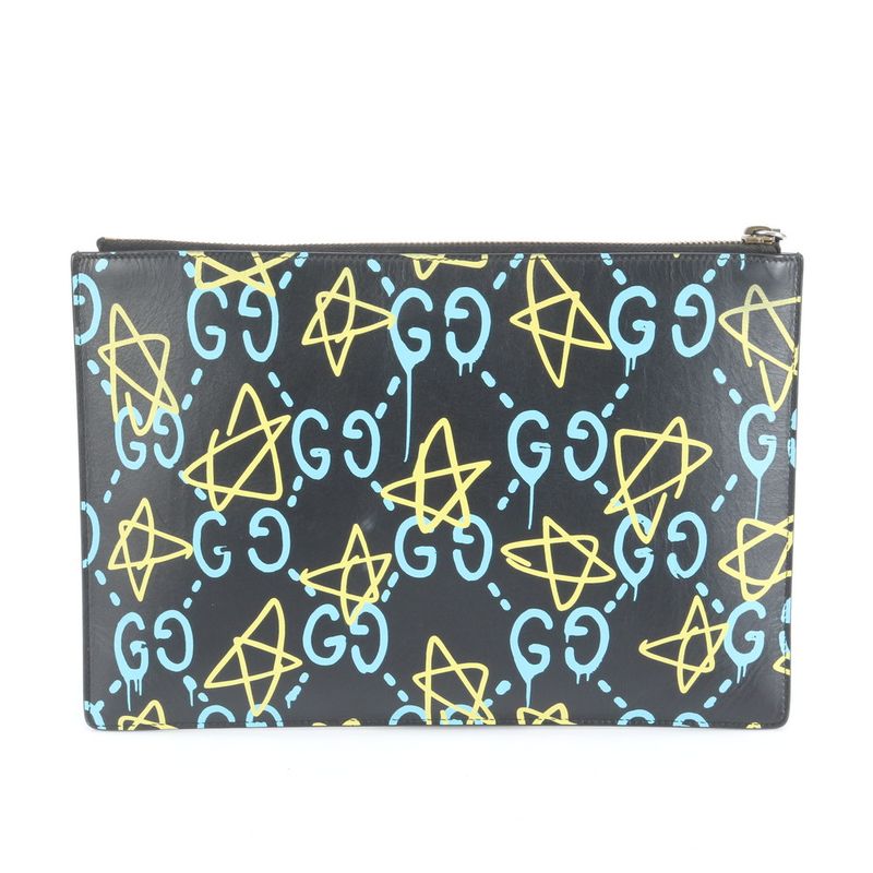 Gucci Ghost Leather Second Bag 445597 Clutch Pouch Commuting Business Genuine