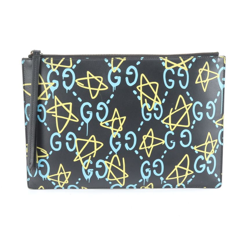 Gucci Ghost Leather Second Bag 445597 Clutch Pouch Commuting Business Genuine