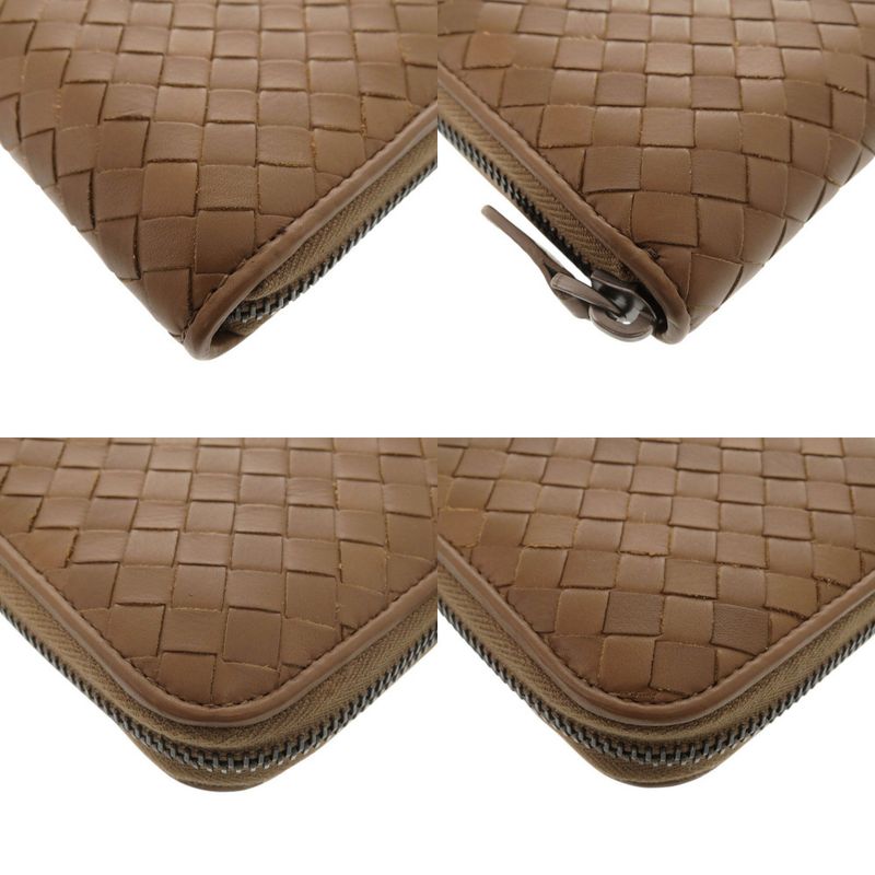 Bottega Veneta Intrecciato Leather Brown Round Zipper Long Wallet Brown 1467