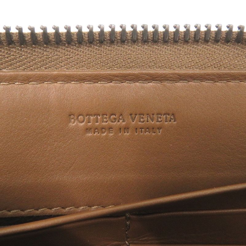 Bottega Veneta Intrecciato Leather Brown Round Zipper Long Wallet Brown 1467