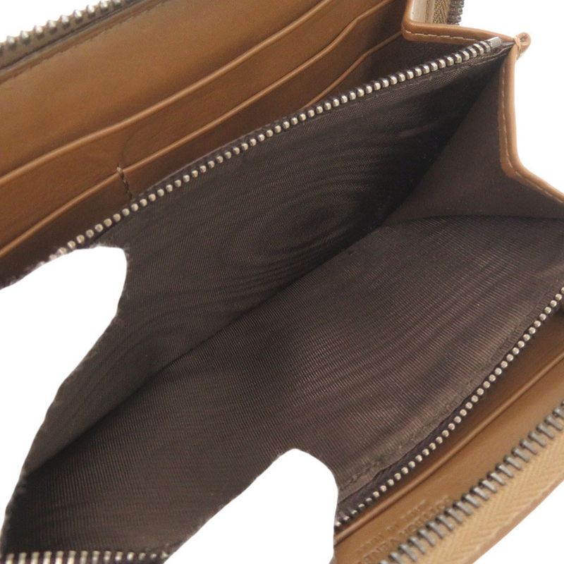 Bottega Veneta Intrecciato Leather Brown Round Zipper Long Wallet Brown 1467