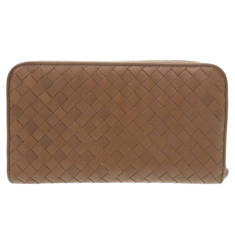 Bottega Veneta Intrecciato Leather Brown Round Zipper Long Wallet Brown 1467