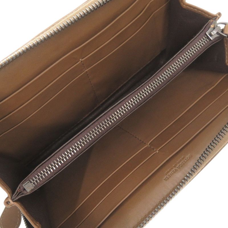 Bottega Veneta Intrecciato Leather Brown Round Zipper Long Wallet Brown 1467