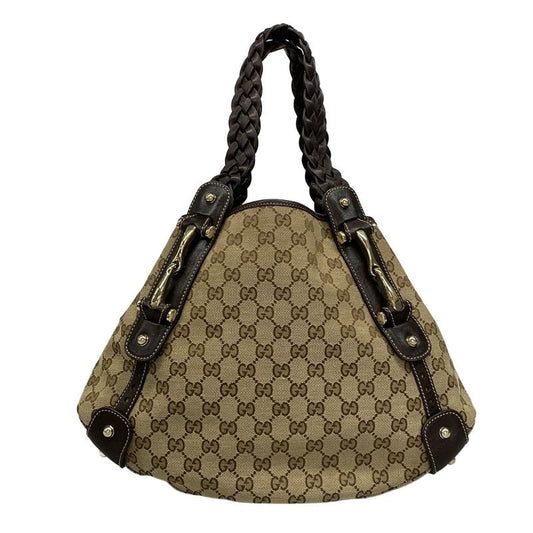 Gucci Tote Bag GG Pattern Horsebit 162900 Dark Brown X Beige Leather