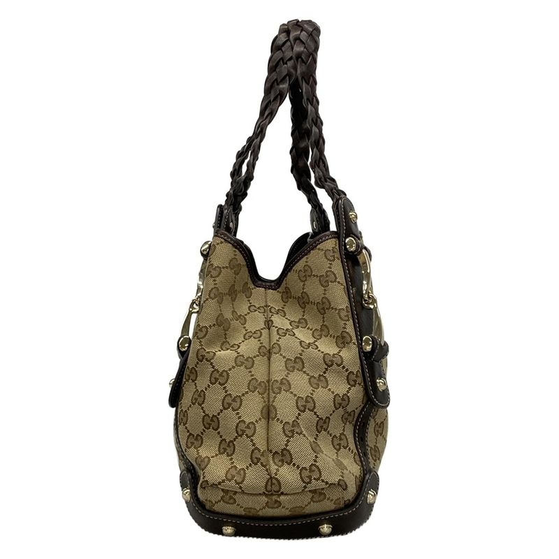 Gucci Tote Bag GG Pattern Horsebit 162900 Dark Brown X Beige Leather