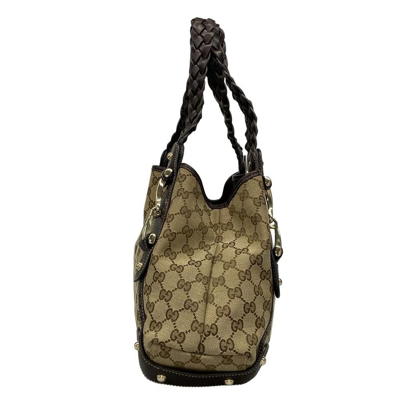 Gucci Tote Bag GG Pattern Horsebit 162900 Dark Brown X Beige Leather