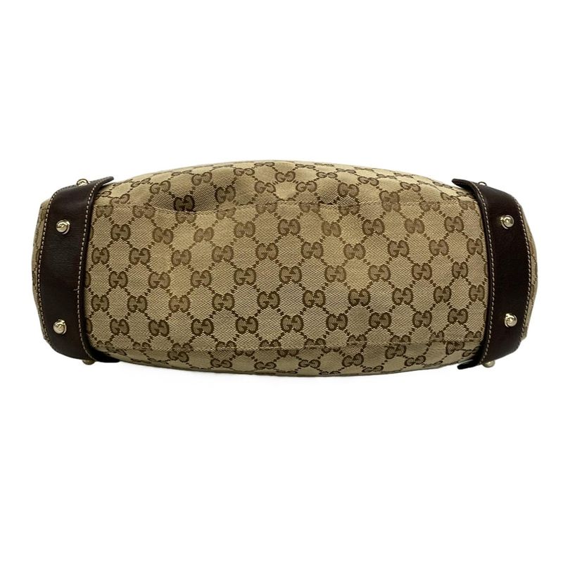 Gucci Tote Bag GG Pattern Horsebit 162900 Dark Brown X Beige Leather