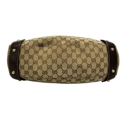 Gucci Tote Bag GG Pattern Horsebit 162900 Dark Brown X Beige Leather