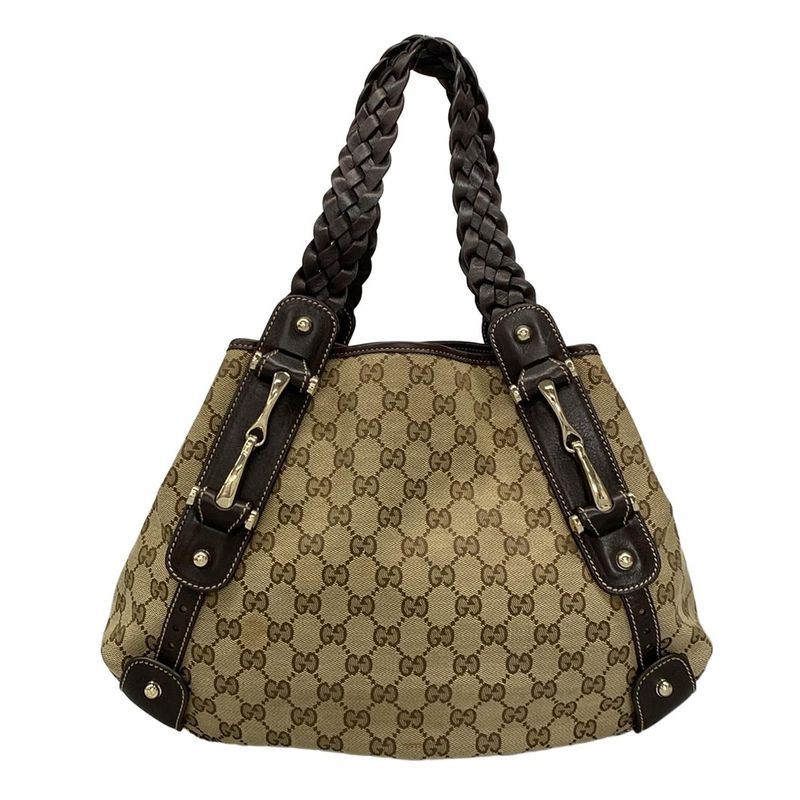Gucci Tote Bag GG Pattern Horsebit 162900 Dark Brown X Beige Leather