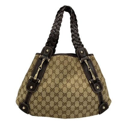 Gucci Tote Bag GG Pattern Horsebit 162900 Dark Brown X Beige Leather