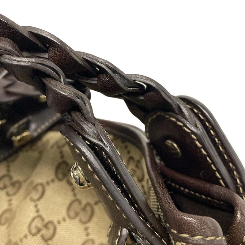 Gucci Tote Bag GG Pattern Horsebit 162900 Dark Brown X Beige Leather