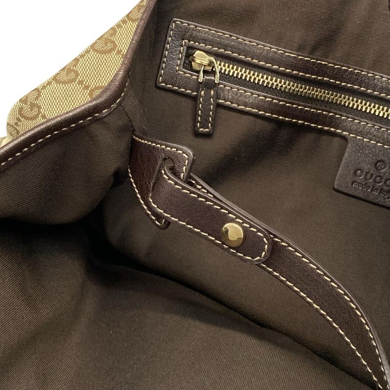 Gucci Tote Bag GG Pattern Horsebit 162900 Dark Brown X Beige Leather