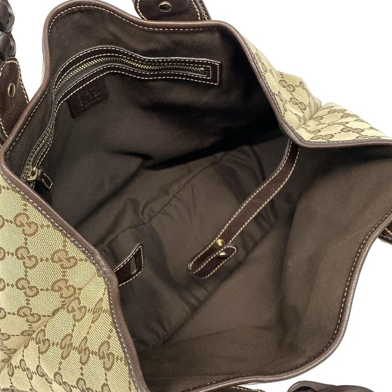 Gucci Tote Bag GG Pattern Horsebit 162900 Dark Brown X Beige Leather