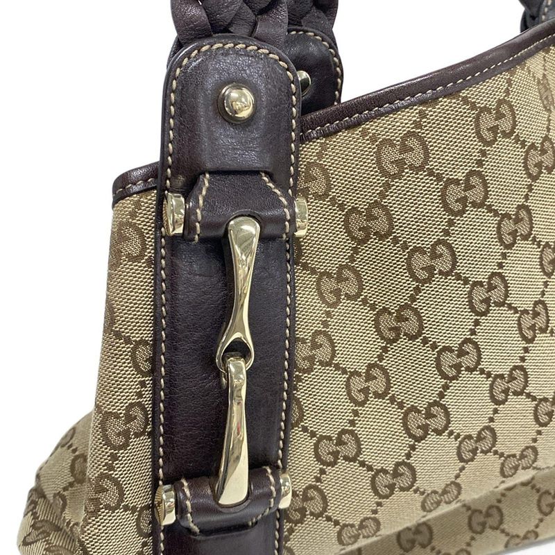 Gucci Tote Bag GG Pattern Horsebit 162900 Dark Brown X Beige Leather