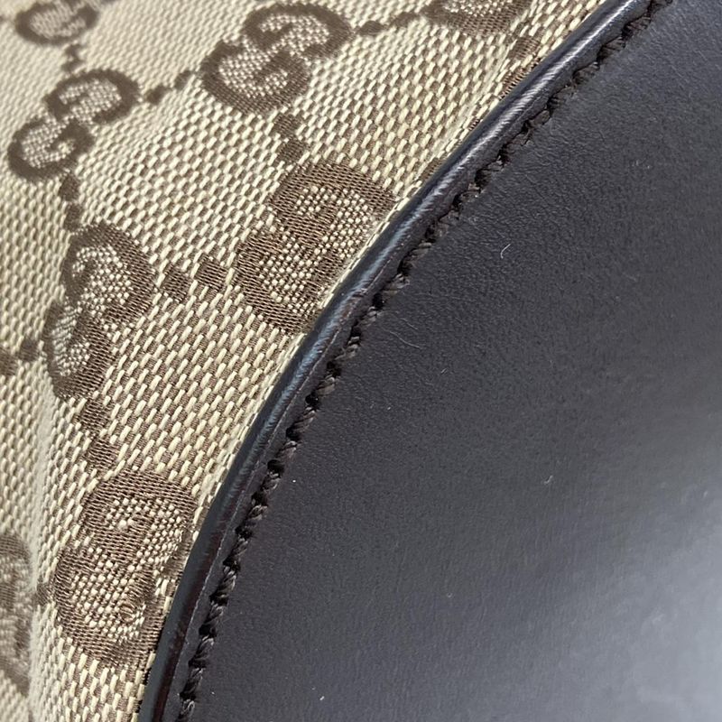 Gucci Tote Bag GG Pattern 106240 Dark Brown X Beige Leather