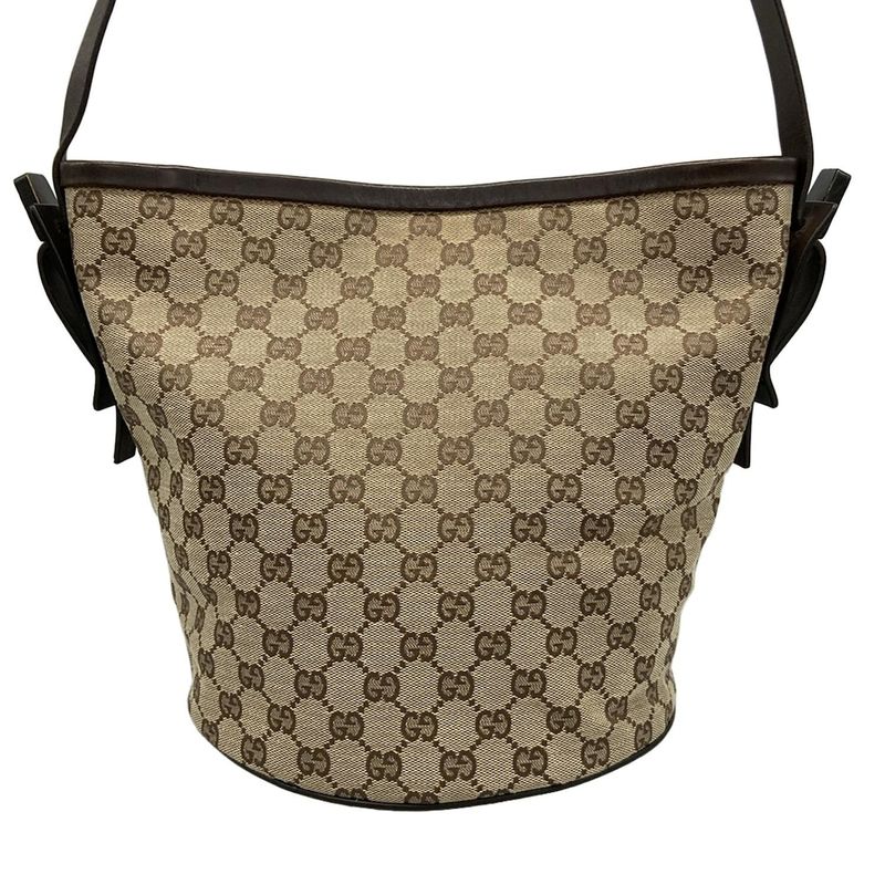 Gucci Tote Bag GG Pattern 106240 Dark Brown X Beige Leather