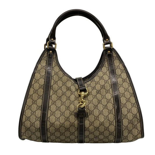 Gucci Tote Bag GG Supreme 203494 Beige X Dark Brown Leather