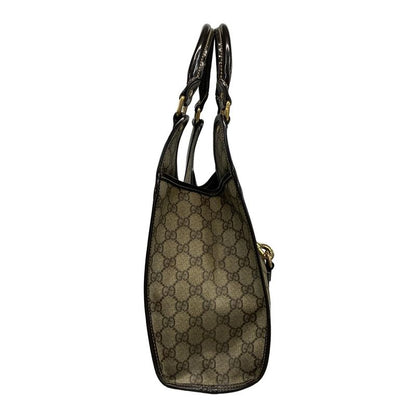 Gucci Tote Bag GG Supreme 203494 Beige X Dark Brown Leather