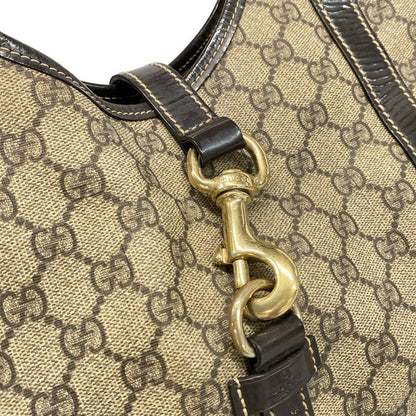 Gucci Tote Bag GG Supreme 203494 Beige X Dark Brown Leather