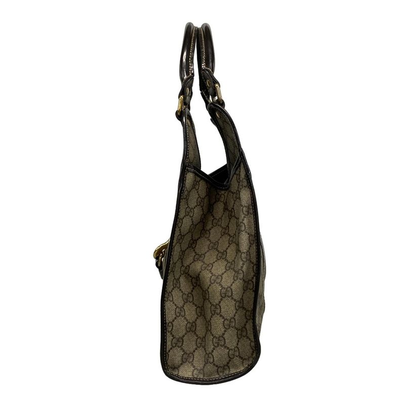 Gucci Tote Bag GG Supreme 203494 Beige X Dark Brown Leather