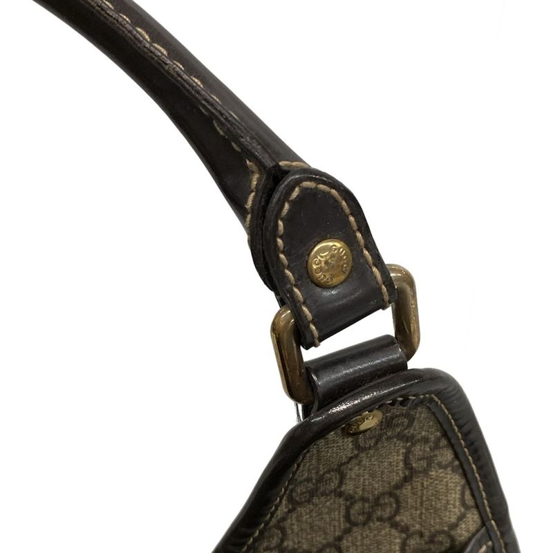 Gucci Tote Bag GG Supreme 203494 Beige X Dark Brown Leather
