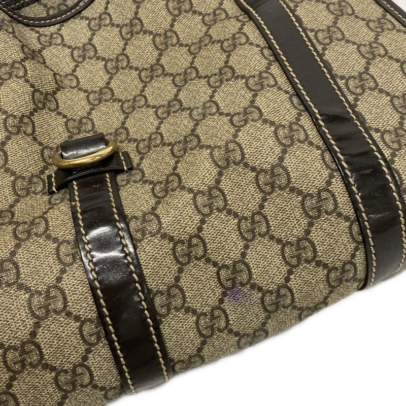 Gucci Tote Bag GG Supreme 203494 Beige X Dark Brown Leather